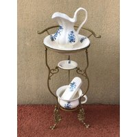 Keramik Badewanne Set Auf Gusseisen Ständer - Vintage Stil Badezimmer Florale Ornamente Haus Und Garten Dekor von DekorStyle