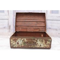 Metall Braun Und Blau Schatzkiste - Alte Truhe Metallschrank Antikes Dekor Wohnkultur Metallcache Gute Geschenkidee von DekorStyle