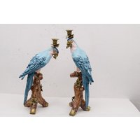 Papagei Kerzenhalter-Paar Aus Porzellan Bronze-Akzente, Blaue Vogel-statuen Papagei Kerzenhalter-Paar Aus Porzellan Bronze-Akzente, Blaue Vogel-statuen von DekorStyle