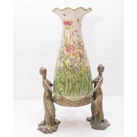 Porzellan Vase Mit Blumen Design - Blumentopf Zwei Nympfen Bronze Ornamente Porzellanschale Wohnkultur von DekorStyle