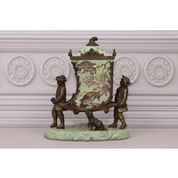Sehr Selten Porzellan Antikes Katzenklo Aus Mit Bronze Verzierungen - 2 Jäger Und Hund Jugendstil Home Decor Geschenkidee von DekorStyle