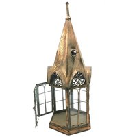 Turmförmige Metalllaterne - Kerzenwagenlampe Verzierte Laterne Mit Glasfenstern Luxusgeschenk Für Haus Und Garten von DekorStyle