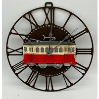 Wanduhr Mit 3D Rotem Tram Metallmodell - Old School von DekorStyle