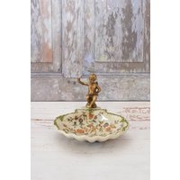 Weiße Und Grüne Seifenschale - Vintage Plateau Porzellan Mit Bronze Engel Jugendstil Blumen Ornamente Geschenk von DekorStyle