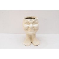 Weißer Lustiger Blumentopf Gusseisen Gesicht Figur Skulptur Geschenk Vintage Style Spa von DekorStyle