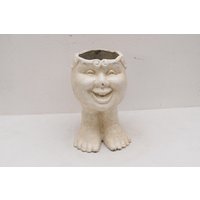 Weißer Lustiger Blumentopf Gusseisen Gesicht Pflanzer Figur Skulptur Geschenk Vintage Style Spa von DekorStyle