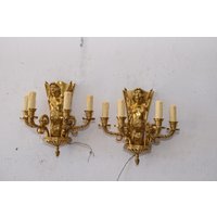 Zwei Bronze Empire Wandkerzenleuchter - Geflügelte Nymphen Paar Kerzenleuchter Wanddekoration Wand Beleuchtung Kunst Wohnkultur von DekorStyle