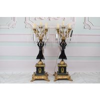 Zwei Stehende Bronze Kerzenleuchter - Kristalle + Marmor Wandlampen Kandelaber Empire Wohnkultur Geschenk Zum Geburtstag Zwei Stehende Bronze Kerzenleuchter - Kristalle + Marmor Wandlampen Kandelaber Empire Wohnkultur Geschenk Zum Geburtstag von DekorStyle
