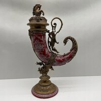 xl Rotes Füllhorn Porzellan Mit Bronze Flasche Jugendstil Vase Ornamente Vintage Art Deco Geschenk von DekorStyle