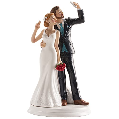 Dekora 305065 Selfie Brautpaar Figur für Hochzeitstorte 20 cm, Kuchen, Torte, Schwarz/Weiß von dekora