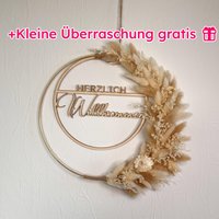 Willkommen Deko-Herzlich Willkommen-Türkranz Gold-Rustikale Wanddeko-Eingang Dekoration-Trockenblumenkranz-Willkommenskranz-Rustikaler Kranz von Dekoraura