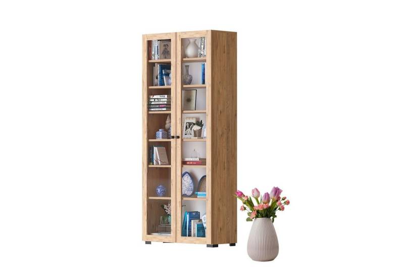 Dekorex Bücherregal Bücherregal, 2 Glastüren, Nussbaum, Modern, 80x190 cm von Dekorex