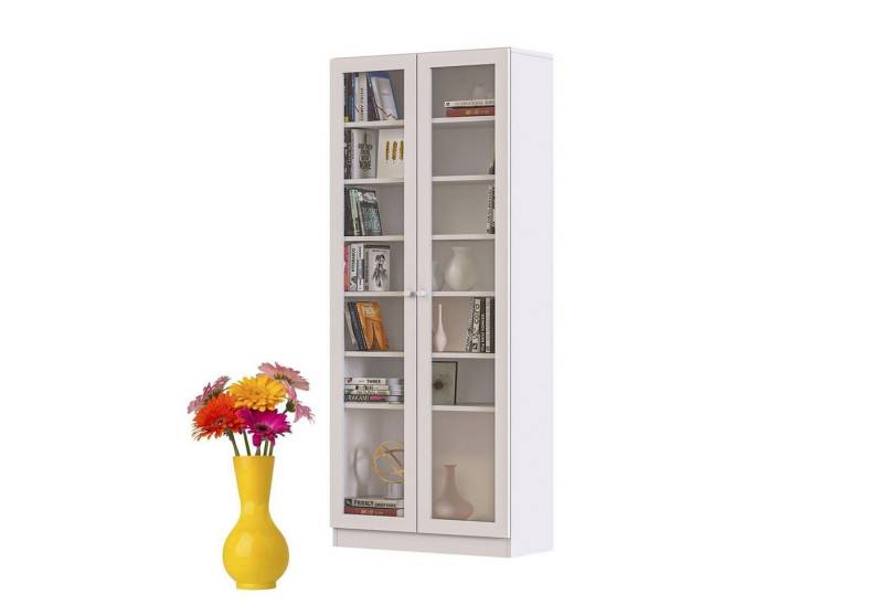 Dekorex Bücherregal Bücherregal, 2 Glastüren, Weiß, Modern, 80x190 cm von Dekorex
