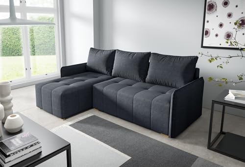 Dekori Möbel Modernes Ecksofa GEM Couch mit Schlaffunktion und Bettkasten, L-Form (Anthrazit (Neve 97), Links) von Dekori Möbel