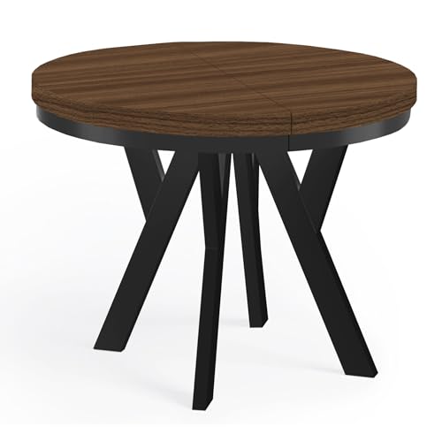 Dekori Möbel Runder ausziehbarer Esstisch Pero Franklin Nuss, mit einem Ring-Gestell, Durchmesser Varianten von 90 cm bis 220 cm (Franklin Nuss/Schwarz, 90/140 cm) von Dekori Möbel