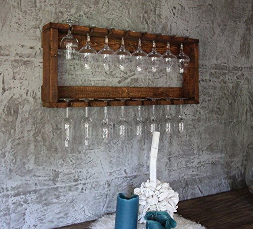 Dekorie Weinglasregal aus massivem Holz - Farbe: Braun - Maße (HxBxT): 35 cm x 90 cm x 12 cm - Vintage Weinglas- & Sektglasregal passend zum Weinregal von Dekorie