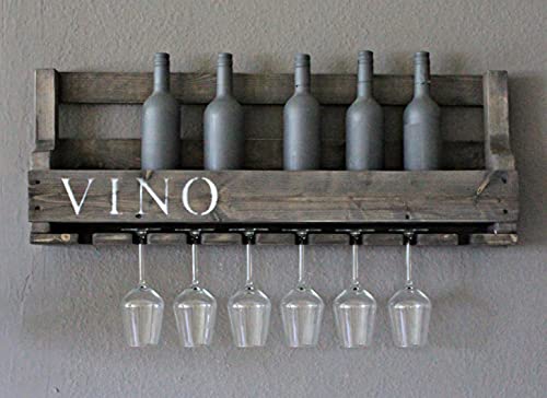 Dekorie Weinregal aus Holz für die Wand - mit Gläserhalter und VINO Schriftzug - Schwarz - fertig montiert - Regal für Weinflaschen und Weingläser fürs Esszimmer 90 x 35 x 15 cm von Dekorie