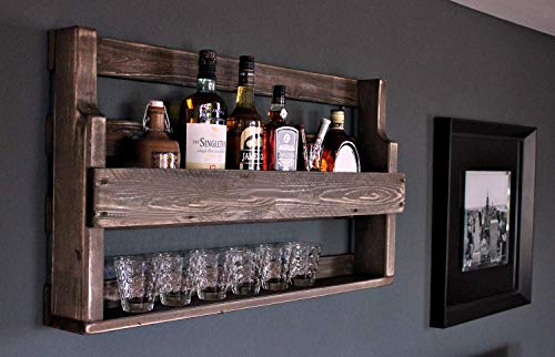 Dekorie Whisky Regal aus Holz - mit Gläserhalter - Braun - Industrie Stil - fertig montiert - Wandbar fürs Esszimmer 90 x 50 x 15 cm von Dekorie
