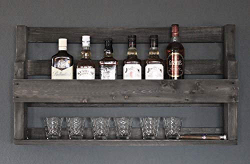 Dekorie Whisky Regal aus Holz - mit Gläserhalter - Schwarz - Industrie Stil - fertig montiert - Wandbar - fürs Esszimmer 90 x 50 x 15 cm von Dekorie