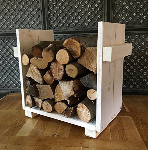 Dekorie Kaminholzregal Ständer für Kaminholz Kaminholzständer Kaminholzablage shabby aus Holz fertig montiert (Weiß) von Dekorie