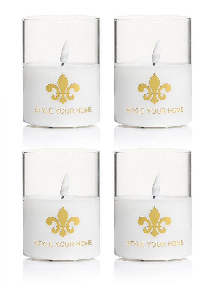 Dekorieren macht glücklich Dekoobjekt STYLE YOUR HOME LED Kerzen (1 St., 4er-Set), aus echtem Wachs, Innen- und Außendeko, 5 Std. Zeitschaltuhr von Dekorieren macht glücklich