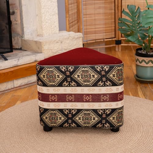 Dekorist Pouf Hocker, Dreieck Sitzpouf, Sitzhocker, Sitzpuff, Fußhocker, Puff Hocker für Wohnzimmer, Schlafzimmer, Traditional, Muttertagsgeschenk 40x44x48 cm, Schwarz Rot von Dekorist