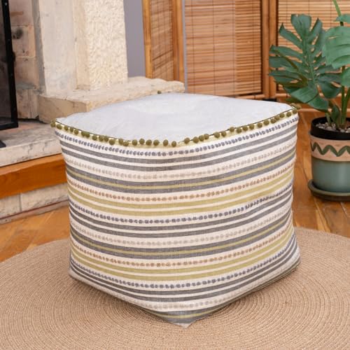 Dekorist Pouf Hocker, Quadrat Sitzpouf, Sitzhocker, Sitzpuff, Fußhocker, Puff Hocker für Wohnzimmer, Schlafzimmer, Pouf Retro, 42x42x46h cm, Grün Gestreift von Dekorist