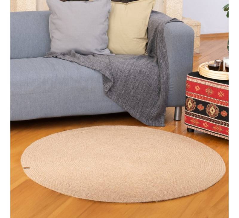Dekorist Teppich Dekorist Runder Jute-Teppich, dekorativer Boho-Rundteppich, Naturbeige, Rund - 120 cm (47 Zoll) von Dekorist