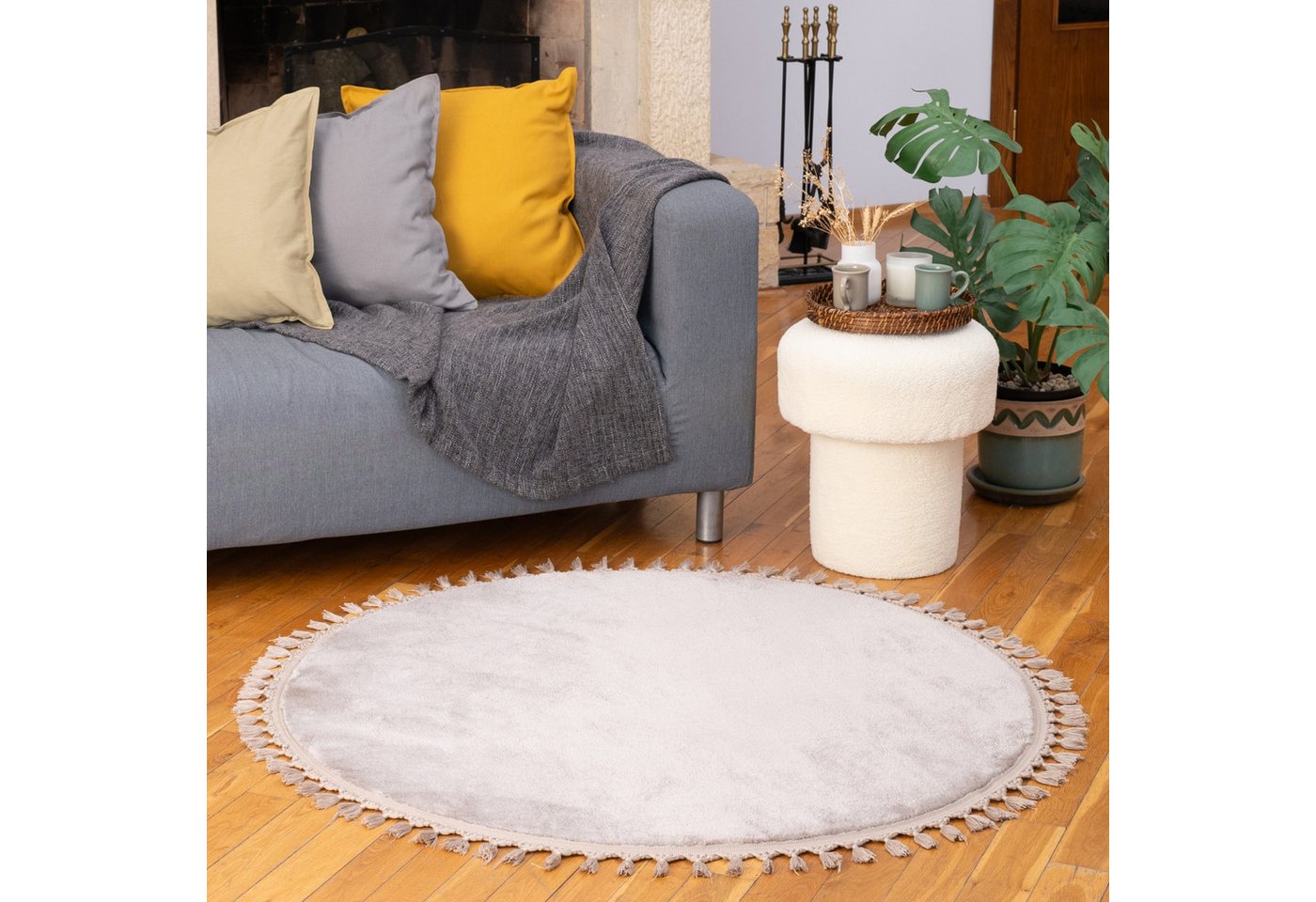 Dekorist Teppich Dekorist Runder Jute-Teppich, dekorativer Boho-Rundteppich, Naturbeige, Rund - 120 cm (47 Zoll) von Dekorist