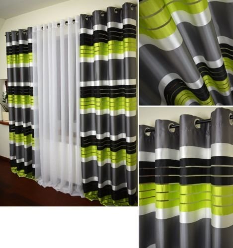 INOX Trade Fertiggardine Gardine Ösen - Vorhang - Transparent Ösenvorhänge - Schlafzimmer Wohnzimmer Kinderzimmer - Weich Fallende Gardine - Viele Farben zur Auswahl - 145x250 cm - Grau-Grün-Schwarz von Dekoschal