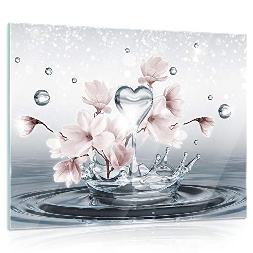 DekoShop Glasbild Echtglas Glasfoto Wandbild Magnolie AMDGT10163G5 G5 (80cm. x 60cm.) Real Glass von Dekoshop