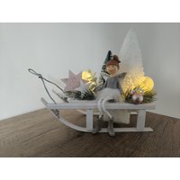 Holzschlitten Winter Weihnachten Engel Timer 10 Leds von DekostudioBirgit