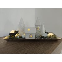 Tischdeko, Tischgesteck, Silberschale Kirche Winter Weihnachten Timer 10 Leds von DekostudioBirgit
