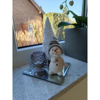 Tischdeko Tischgesteck Spiegelplatte Winter Schneemann Windlichtlgas von DekostudioBirgit