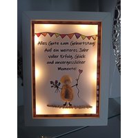 steinbild "Geburtstag" Geschenk Timer 10 Leds Rahmen Weiß 15x20cm Personalisierbar von DekostudioBirgit