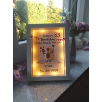 steinbild "Geburtstag" Geschenk Timer 10 Leds Rahmen Weiß 15x20cm Personalisierbar von DekostudioBirgit