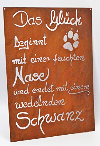 Dekostüberl Edelrost Tafel Hundeglück gelasert 30x21cm Schild Garten Deko Geschenk von Dekostüberl Rostalgie