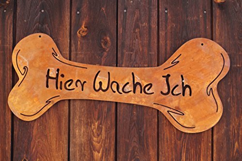 Dekostüberl Rostalgie Edelrost Schild Hundeknochen Hier wache ich 60x30cm Gartenzaun Wandtafel von Dekostüberl Rostalgie