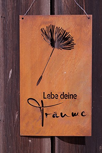 Edelrost Tafel Pusteblume mit Spruch 37 x 22 cm -Lebe Deine Träume- Gedichttafel von Rostalgie
