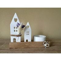 Lichthäuser Mit Teelichthalter, Weiße Häuser, Deko Teelichthalter Und Lichthäuser, Holzkötzchen Deko, Geschenk von Dekotraumwelt