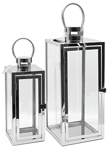 Dekovita 2er-Set Gartenlaterne 30cm/42cm - Edelstahl-Laternen mit Henkel - Windlicht Deko-Laterne aus Metall Dekovita 2er-Set Gartenlaterne 30cm/42cm - Edelstahl-Laternen mit Henkel - Windlicht Deko-Laterne aus Metall von Dekovita