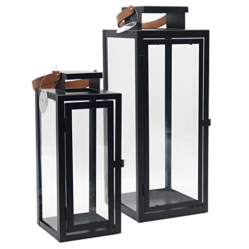 Dekovita 2er-Set Laterne in Schwarz 30cm/42cm - Gartenlaterne mit Glas-Scheiben und Kunstleder-Henkel - Metall Deko-Laterne Dekovita 2er-Set Laterne in Schwarz 30cm/42cm - Gartenlaterne mit Glas-Scheiben und Kunstleder-Henkel - Metall Deko-Laterne von Dekovita