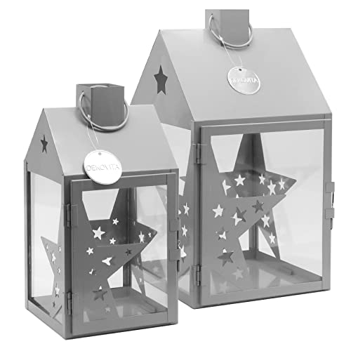 Dekovita 2er-Set Metall-Laterne 30cm/38cm - Gartenlaterne mit Glas-Scheiben - Windlicht Sterne Lichthaus Dekovita 2er-Set Metall-Laterne 30cm/38cm - Gartenlaterne mit Glas-Scheiben - Windlicht Sterne Lichthaus von Dekovita