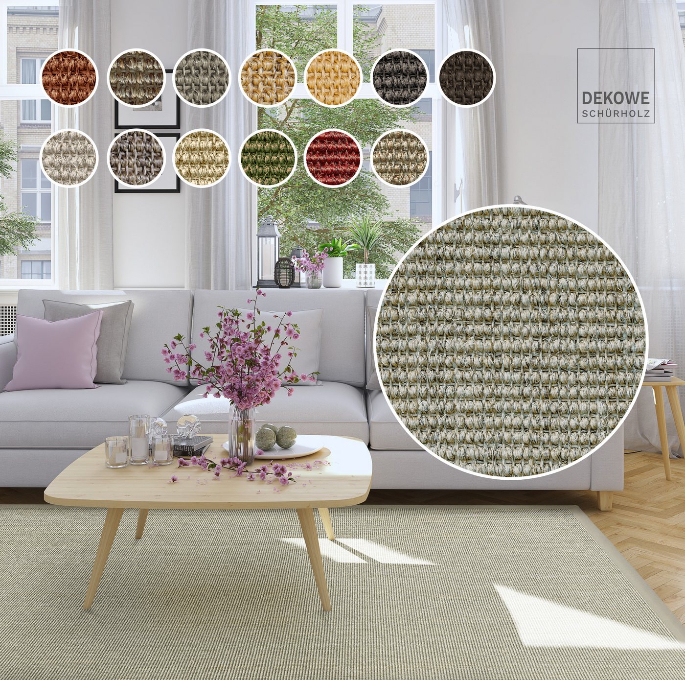 Dekowe Sisalteppich Mara S2 mit Bordüre Spezial, rechteckig, Höhe: 5 mm, 100% Sisal, auch als Läufer, Wohnzimmer von Dekowe