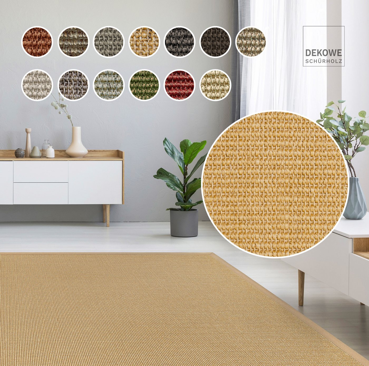 Dekowe Sisalteppich Mara S2 mit Bordüre Spezial, rechteckig, Höhe: 5 mm, 100% Sisal, auch als Läufer, Wohnzimmer von Dekowe