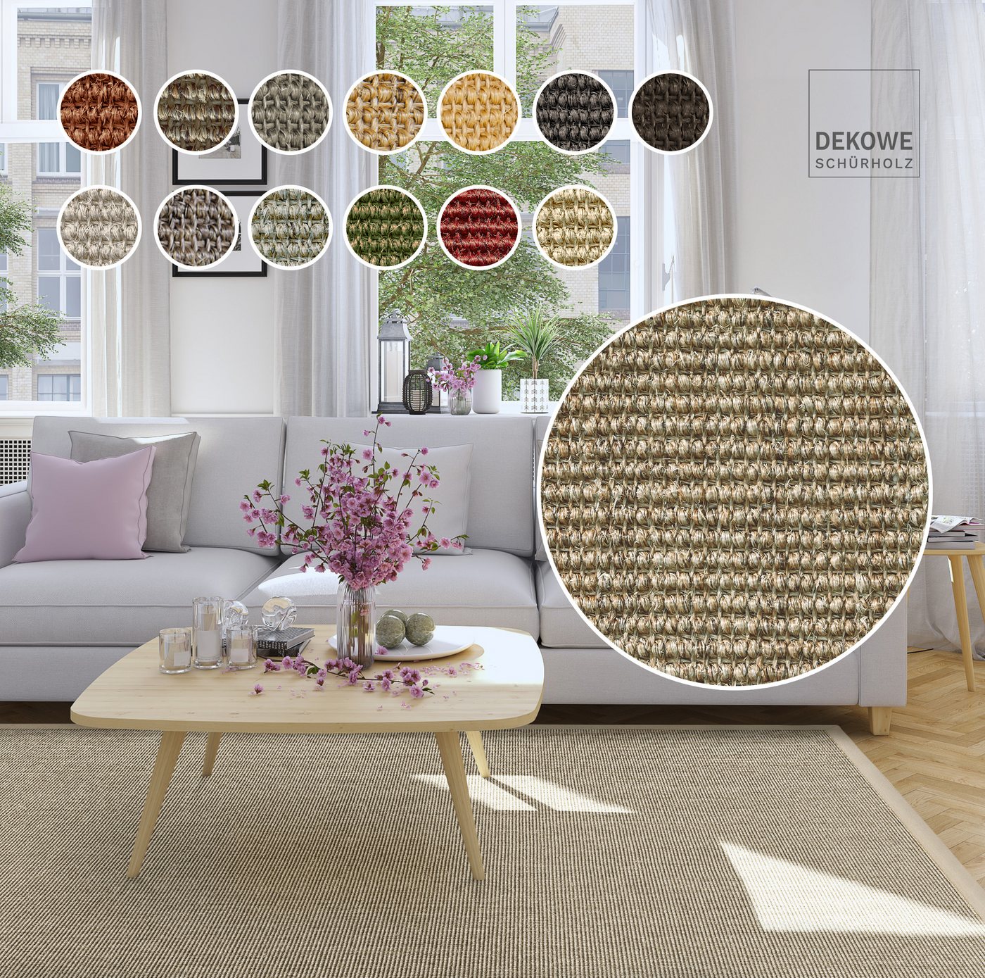 Dekowe Sisalteppich Mara S2 mit Bordüre Spezial, rechteckig, Höhe: 5 mm, 100% Sisal, auch als Läufer, Wohnzimmer von Dekowe