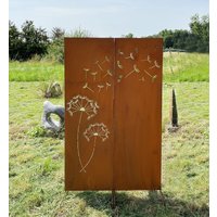 2Er Set Edelrost Sichtschutz Pusteblumen Motiv 165x100cm Paravent Zum Stecken Schild Gartenstecker Rostige Gartendeko Wetterfest Rost Metall von Dekowelt1111