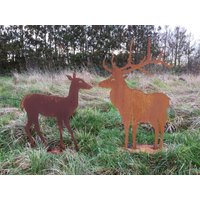 2Er Set Hirsch 100x75cm Und Reh Stehend 75x65cm Auf Platte Edelrost Rost Metall Rostfigur + von Dekowelt1111