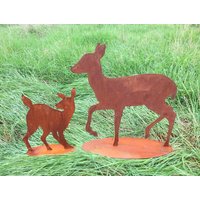 2Er Set Reh Gehend 56cm Mit Rehkitz 37cm Nach Hinten Hirsche Rehe Edelrost Rost Metall Rostfigur + Kitz Rostige Gartendeko Vintage 2Er Set Reh Gehend 56cm Mit Rehkitz 37cm Nach Hinten Hirsche Rehe Edelrost Rost Metall Rostfigur + Kitz Rostige Gartendeko Vintage von Dekowelt1111