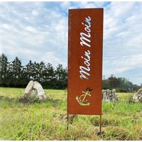 Edelrost Stele Moin 115x27cm Schild Zum Stecken Sichtschutz Gartenstecker Rostige Gartendeko Paravent Rost Metall von Dekowelt1111